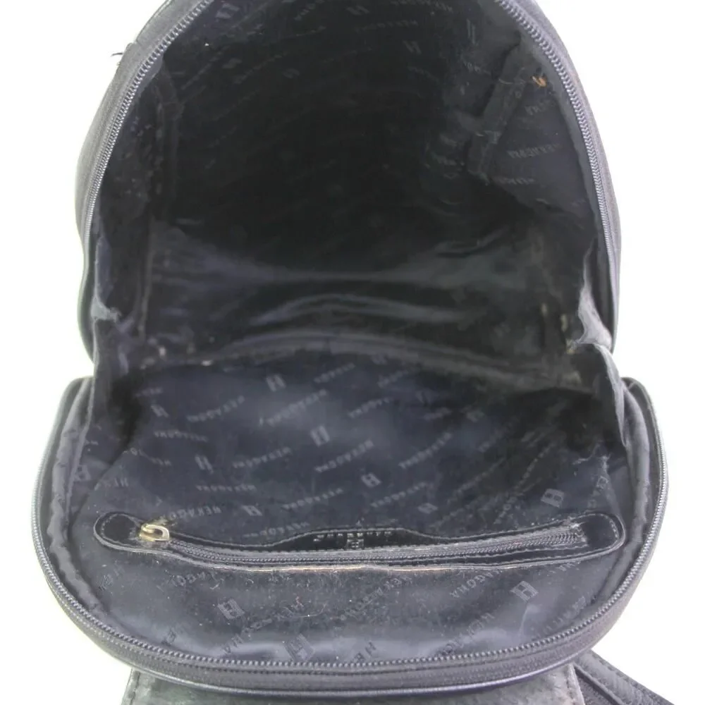 Hexagona BLACK REAL LEATHER ZIP AROUND FLAP BACKPACK SHOULDER BAG HANDBAG PURSE